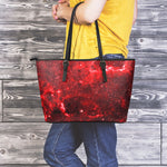 Red Stardust Universe Galaxy Space Print Leather Tote Bag
