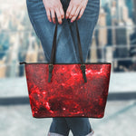 Red Stardust Universe Galaxy Space Print Leather Tote Bag