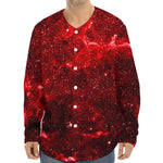 Red Stardust Universe Galaxy Space Print Long Sleeve Baseball Jersey