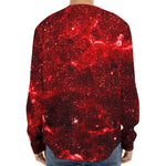 Red Stardust Universe Galaxy Space Print Long Sleeve Baseball Jersey