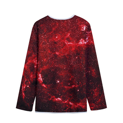 Red Stardust Universe Galaxy Space Print Long Sleeve Short Coat