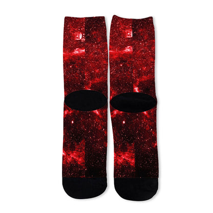Red Stardust Universe Galaxy Space Print Long Socks