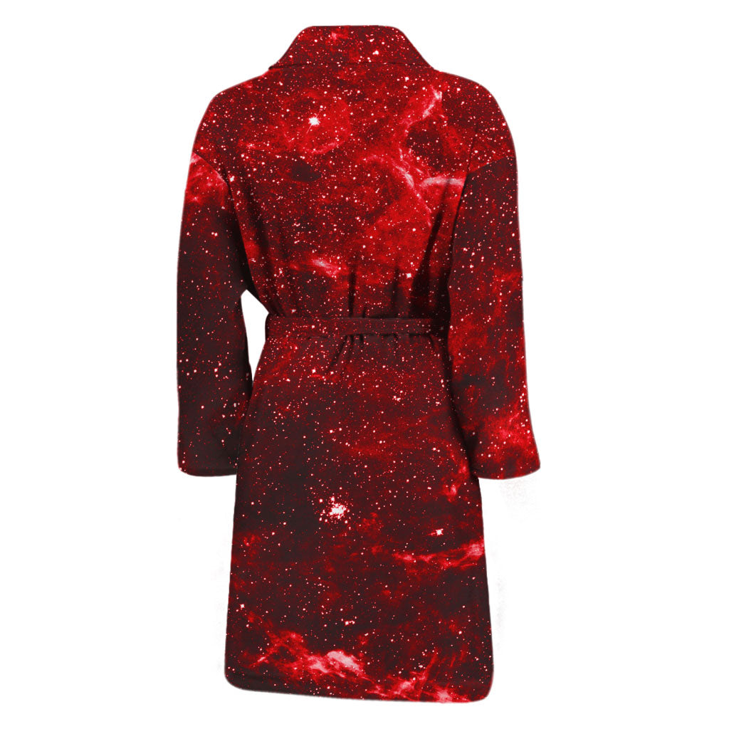 Red Stardust Universe Galaxy Space Print Men's Bathrobe