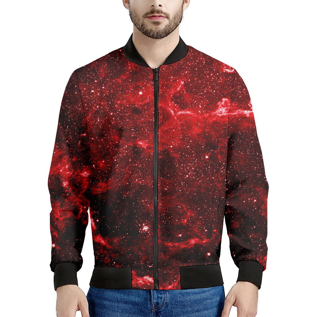 Red Stardust Universe Galaxy Space Print Men's Bomber Jacket