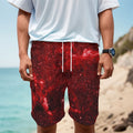 Red Stardust Universe Galaxy Space Print Men's Cargo Shorts