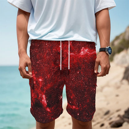 Red Stardust Universe Galaxy Space Print Men's Cargo Shorts