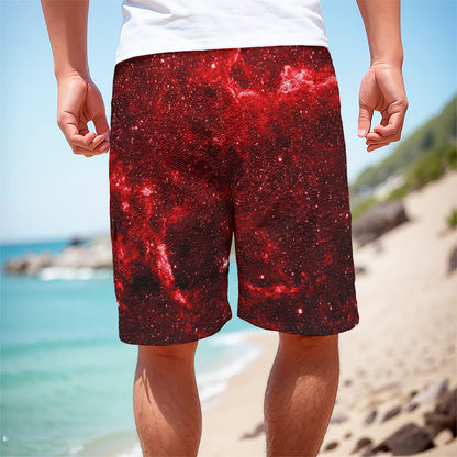 Red Stardust Universe Galaxy Space Print Men's Cargo Shorts