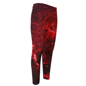 Red Stardust Universe Galaxy Space Print Men s Compression Pants GearFrost