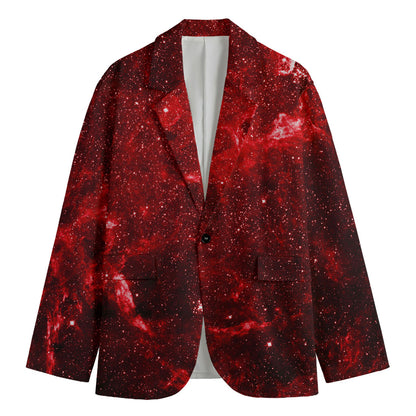 Red Stardust Universe Galaxy Space Print Men's Cotton Blazer