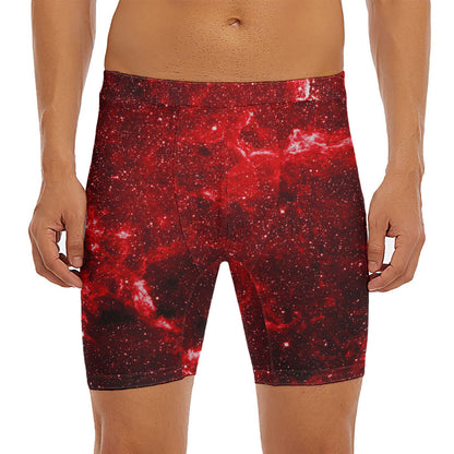 Red Stardust Universe Galaxy Space Print Men's Long Boxer Briefs