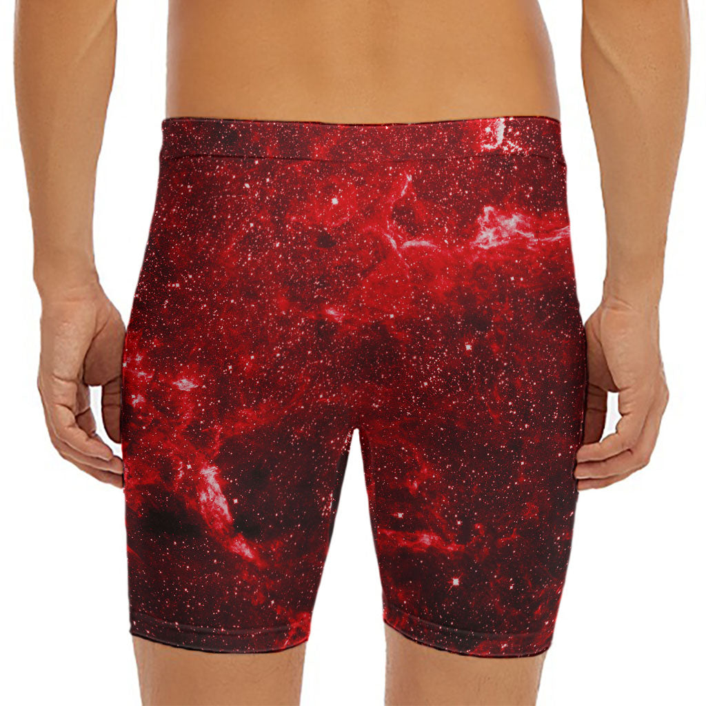 Red Stardust Universe Galaxy Space Print Men's Long Boxer Briefs