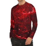 Red Stardust Universe Galaxy Space Print Men's Long Sleeve Rash Guard