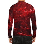 Red Stardust Universe Galaxy Space Print Men's Long Sleeve Rash Guard