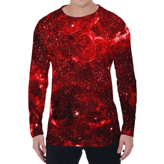 Red Stardust Universe Galaxy Space Print Men's Long Sleeve T-Shirt