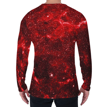 Red Stardust Universe Galaxy Space Print Men's Long Sleeve T-Shirt