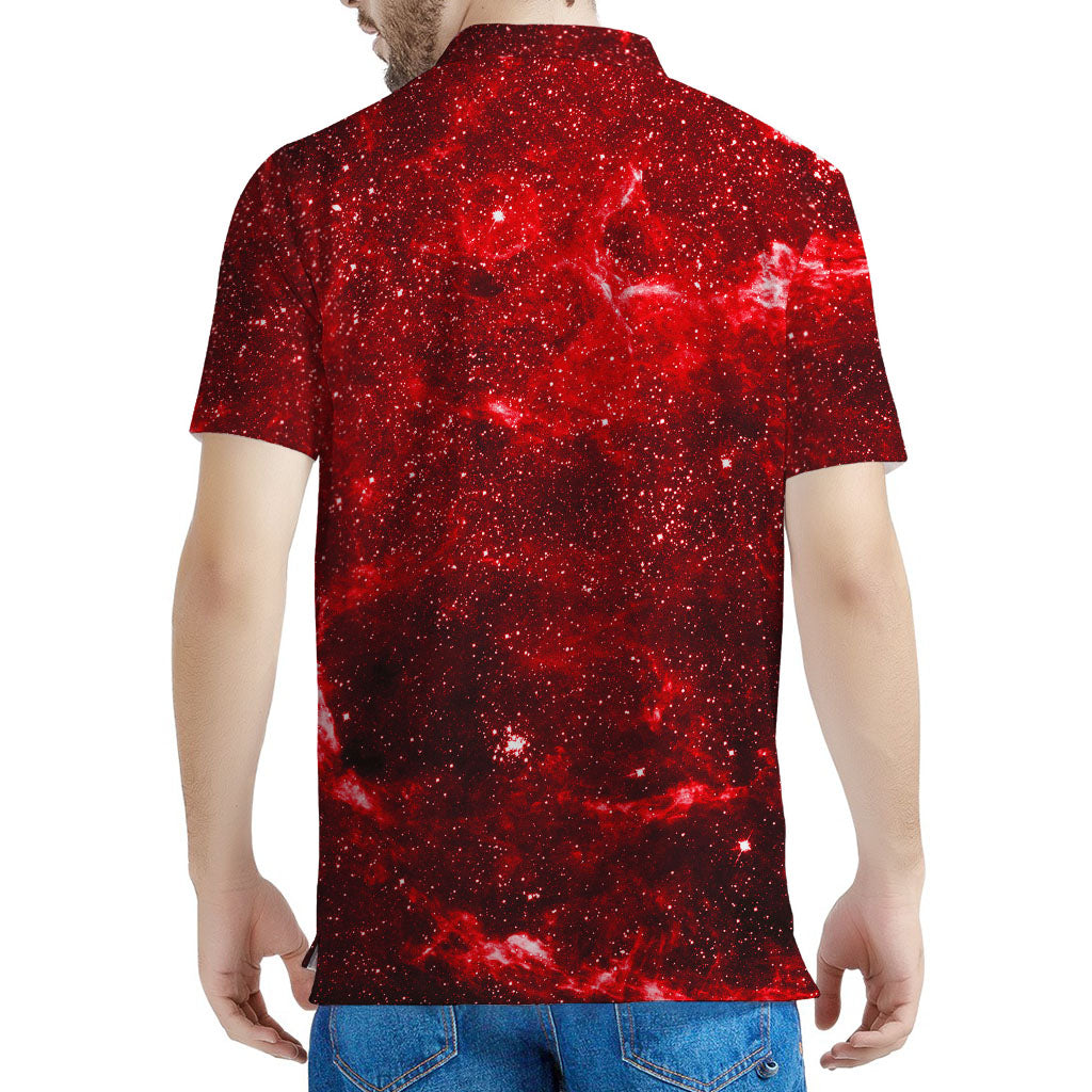 Red Stardust Universe Galaxy Space Print Men's Polo Shirt