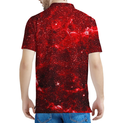 Red Stardust Universe Galaxy Space Print Men's Polo Shirt