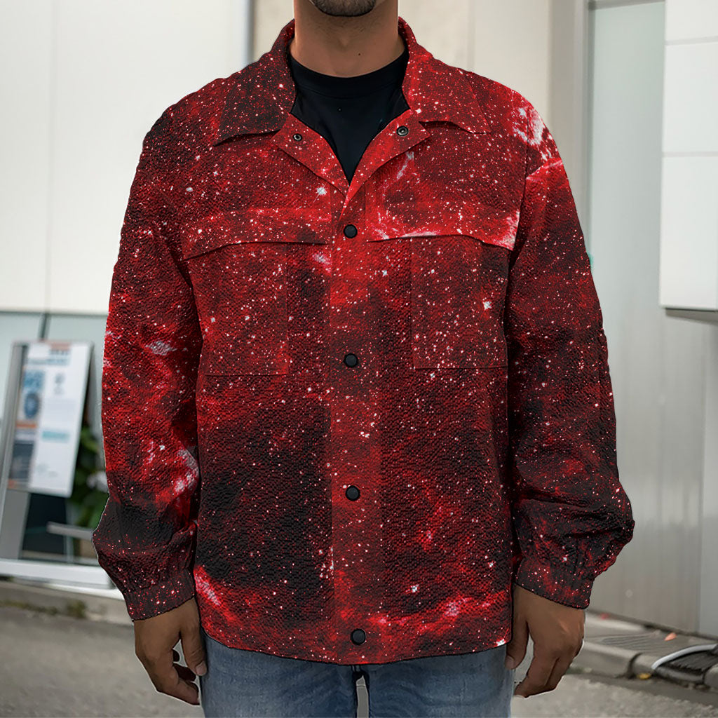 Red Stardust Universe Galaxy Space Print Men's Shirt Jacket