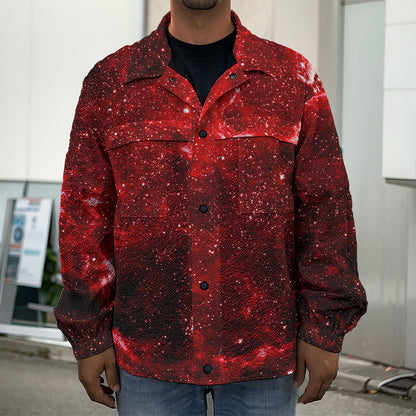 Red Stardust Universe Galaxy Space Print Men's Shirt Jacket
