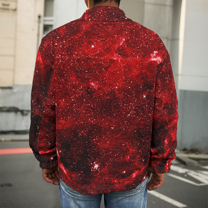 Red Stardust Universe Galaxy Space Print Men's Shirt Jacket