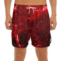 Red Stardust Universe Galaxy Space Print Men's Split Running Shorts