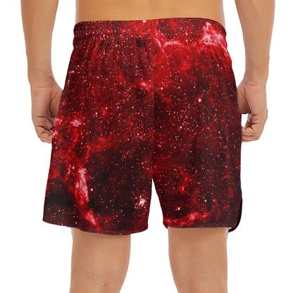 Red Stardust Universe Galaxy Space Print Men's Split Running Shorts