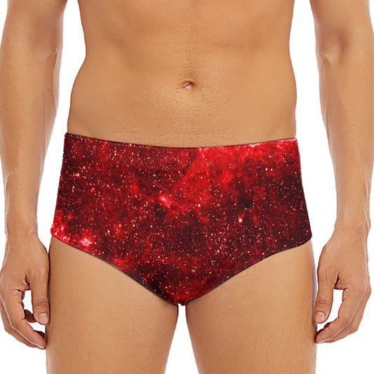 Red Stardust Universe Galaxy Space Print Men's Triangle Swim Briefs