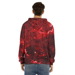 Red Stardust Universe Galaxy Space Print Men's Velvet Pullover Hoodie