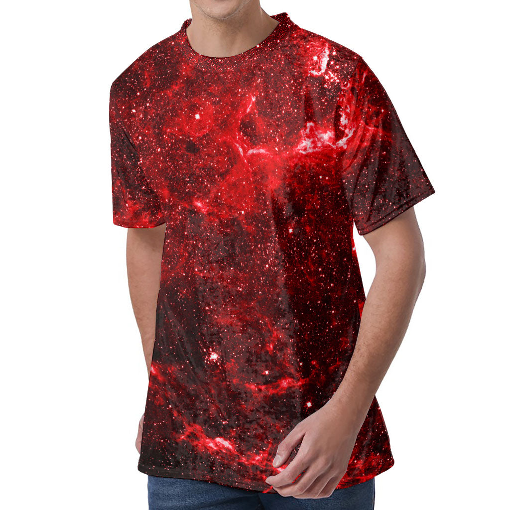 Red Stardust Universe Galaxy Space Print Men's Velvet T-Shirt