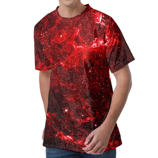 Red Stardust Universe Galaxy Space Print Men's Velvet T-Shirt