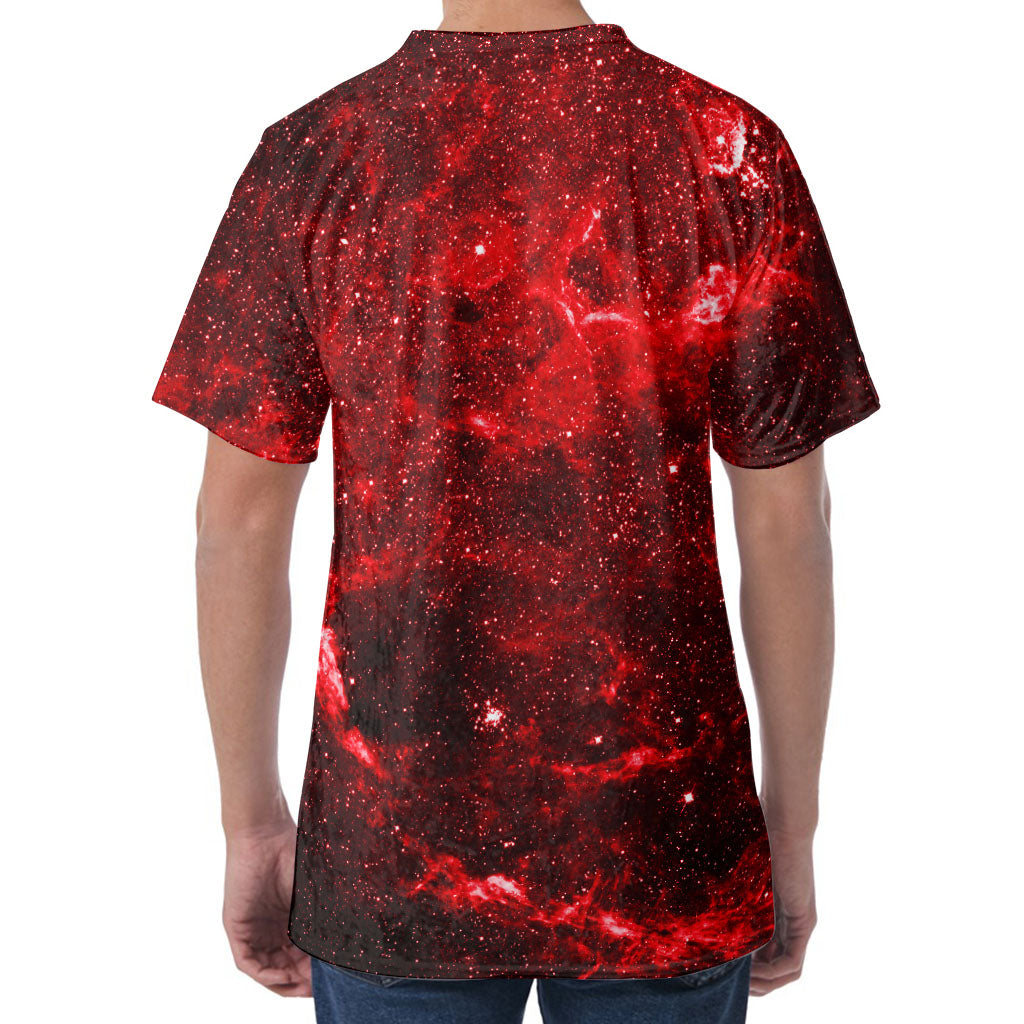 Red Stardust Universe Galaxy Space Print Men's Velvet T-Shirt