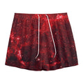 Red Stardust Universe Galaxy Space Print Mesh Shorts