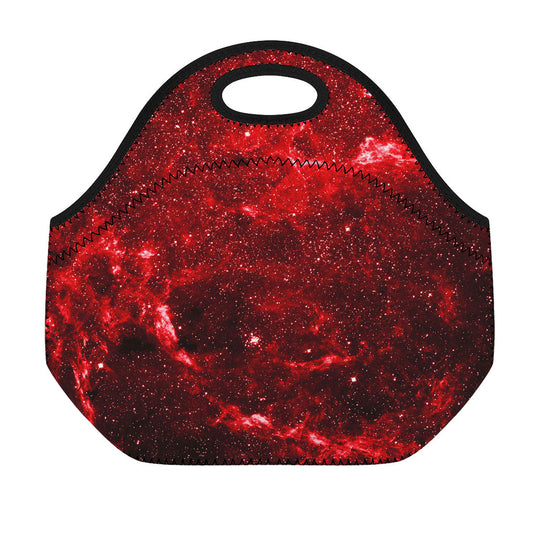 Red Stardust Universe Galaxy Space Print Neoprene Lunch Bag