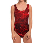 Red Stardust Universe Galaxy Space Print One Piece Swimsuit