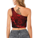 Red Stardust Universe Galaxy Space Print One Shoulder Crop Top