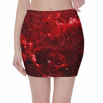 Red Stardust Universe Galaxy Space Print Pencil Mini Skirt