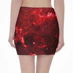 Red Stardust Universe Galaxy Space Print Pencil Mini Skirt