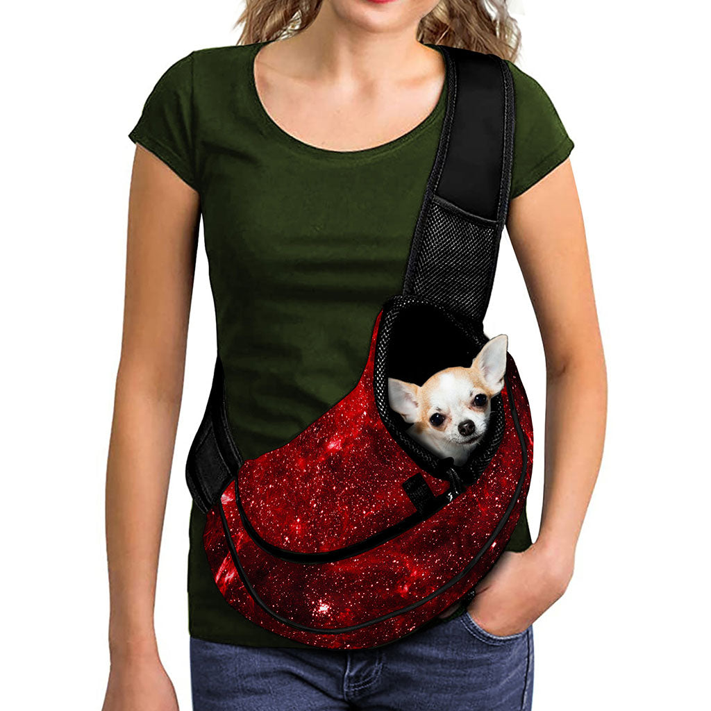 Red Stardust Universe Galaxy Space Print Pet Sling Carrier