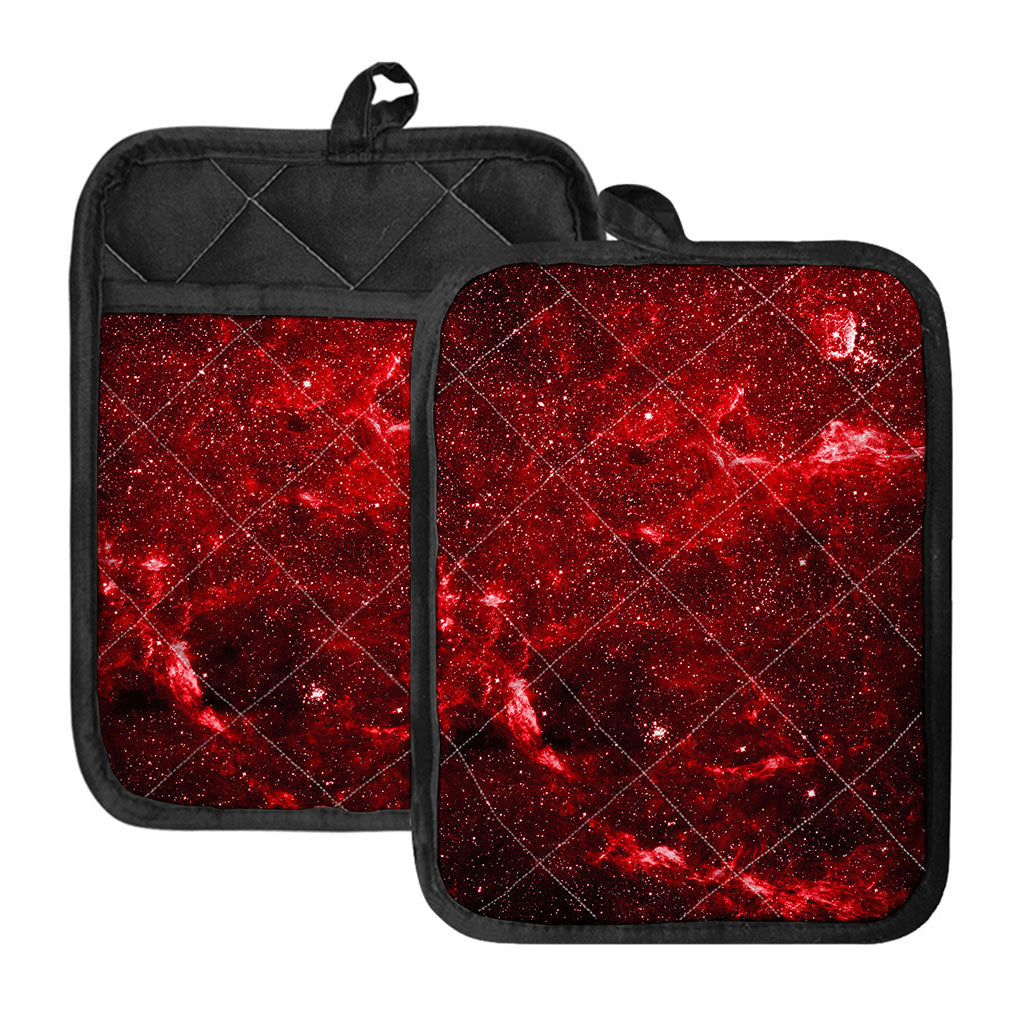 Red Stardust Universe Galaxy Space Print Pot Holders With Pocket