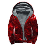 Red Stardust Universe Galaxy Space Print Sherpa Lined Zip Up Hoodie