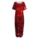 Red Stardust Universe Galaxy Space Print Short Sleeve Long Nightdress