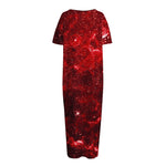 Red Stardust Universe Galaxy Space Print Short Sleeve Long Nightdress
