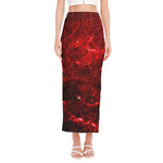 Red Stardust Universe Galaxy Space Print Side Slit Maxi Skirt