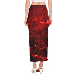 Red Stardust Universe Galaxy Space Print Side Slit Maxi Skirt