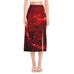 Red Stardust Universe Galaxy Space Print Side Slit Midi Skirt