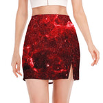 Red Stardust Universe Galaxy Space Print Side Slit Mini Skirt