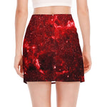 Red Stardust Universe Galaxy Space Print Side Slit Mini Skirt