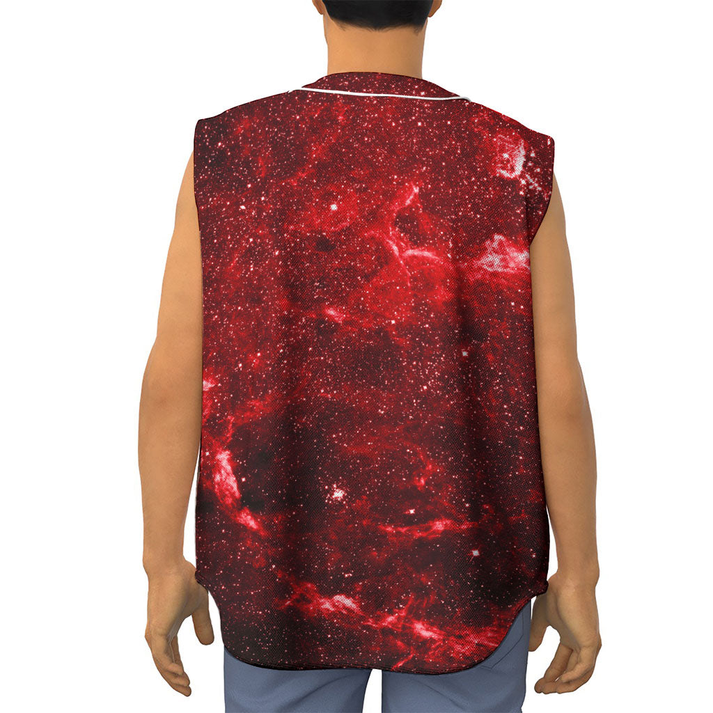 Red Stardust Universe Galaxy Space Print Sleeveless Baseball Jersey