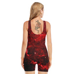 Red Stardust Universe Galaxy Space Print Sleeveless One Piece Swimsuit