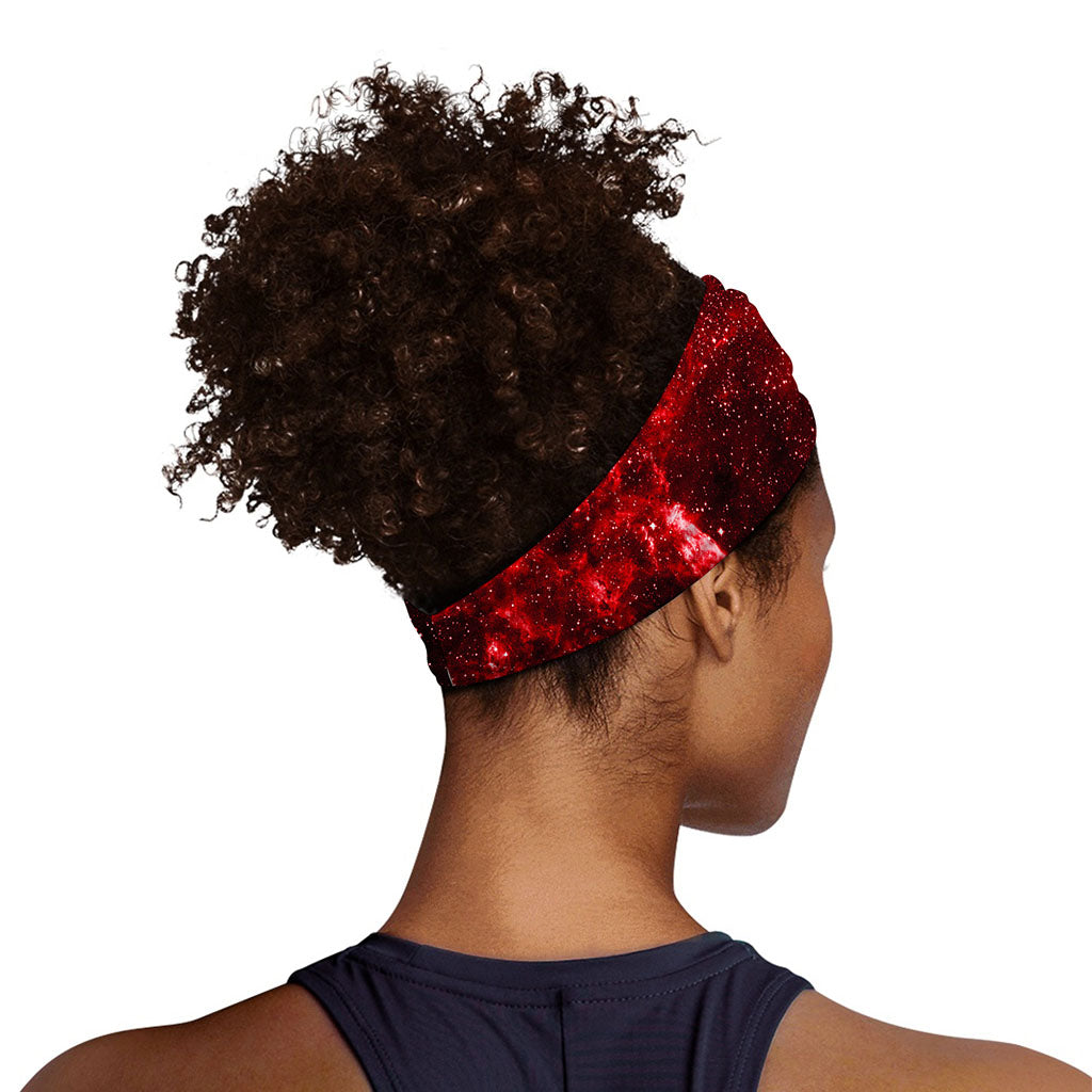 Red Stardust Universe Galaxy Space Print Sports Headband